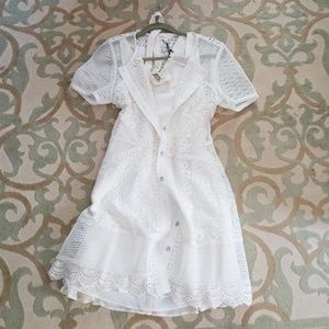 Designer white silk dress with overlay Sz. M